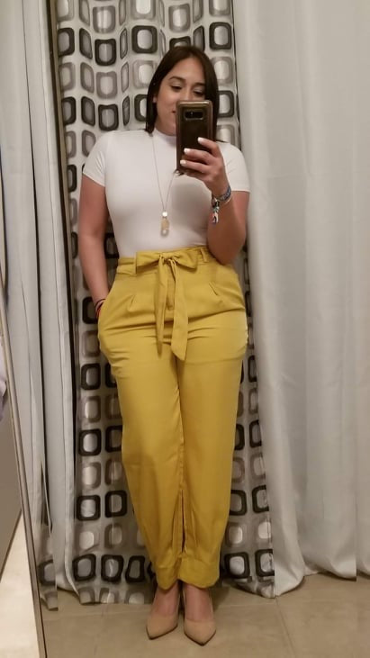 Pleated Bottom Belted Pants Mustard