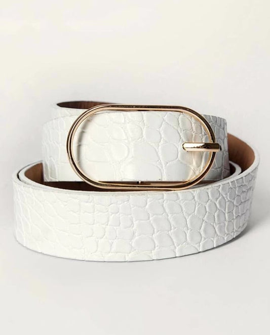 White Oval Buckled Belt