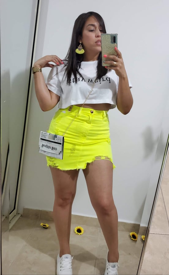 Neon denim mini skirt hotsell