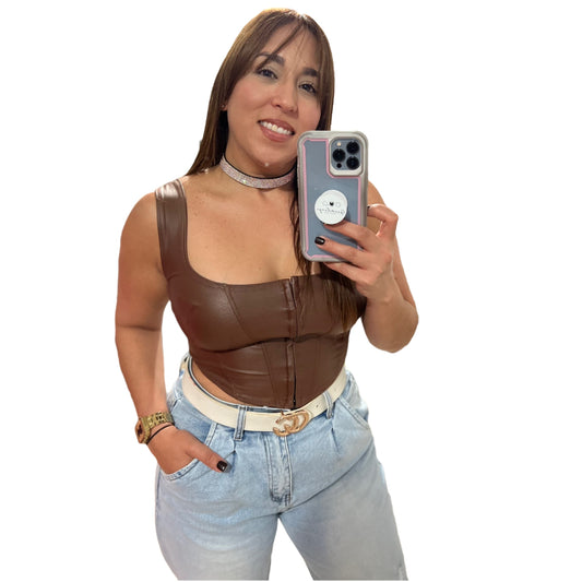 Valentina Leather Crop Top