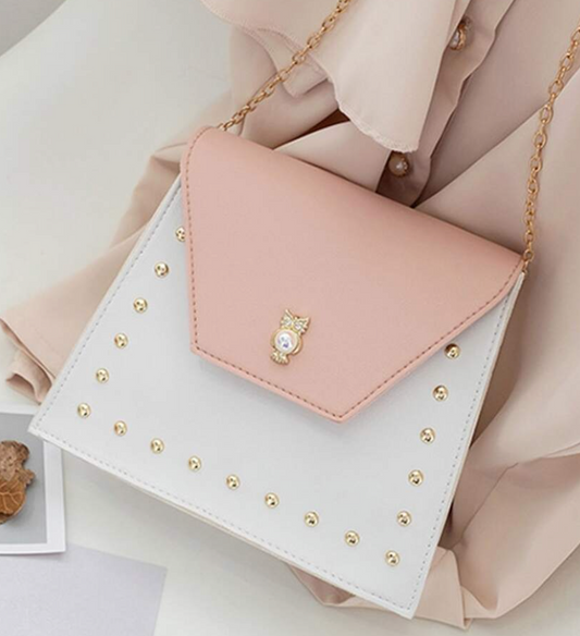 White & Pink Crossbody Handbag