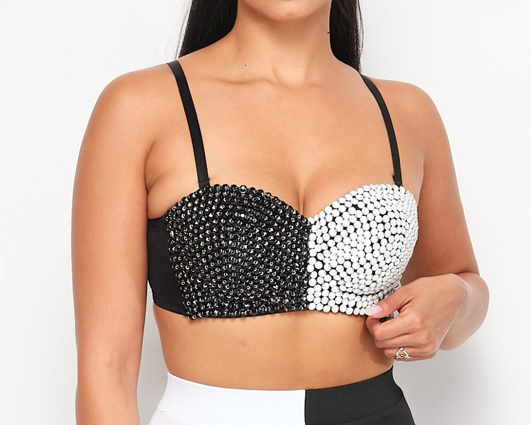 Black & White Beaded Bra