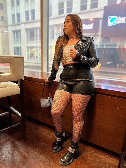 Belted Leather Black Shorts