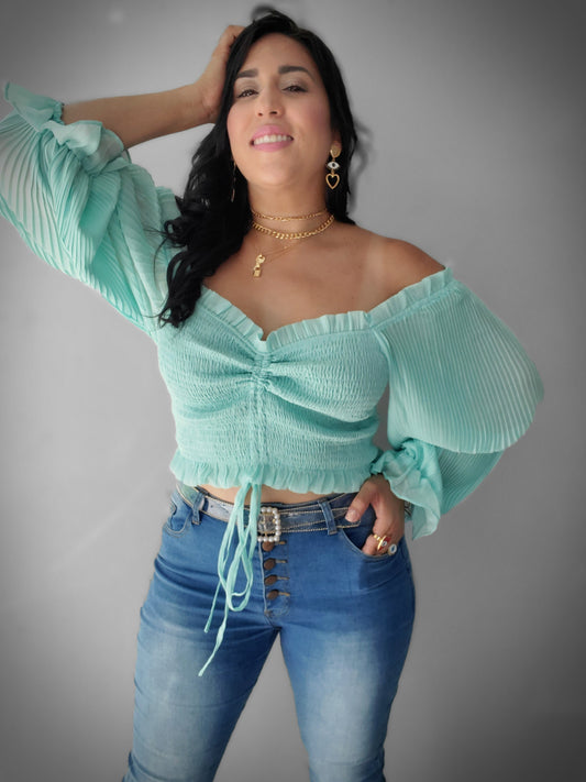 Mint Long Sleeve Crop Top