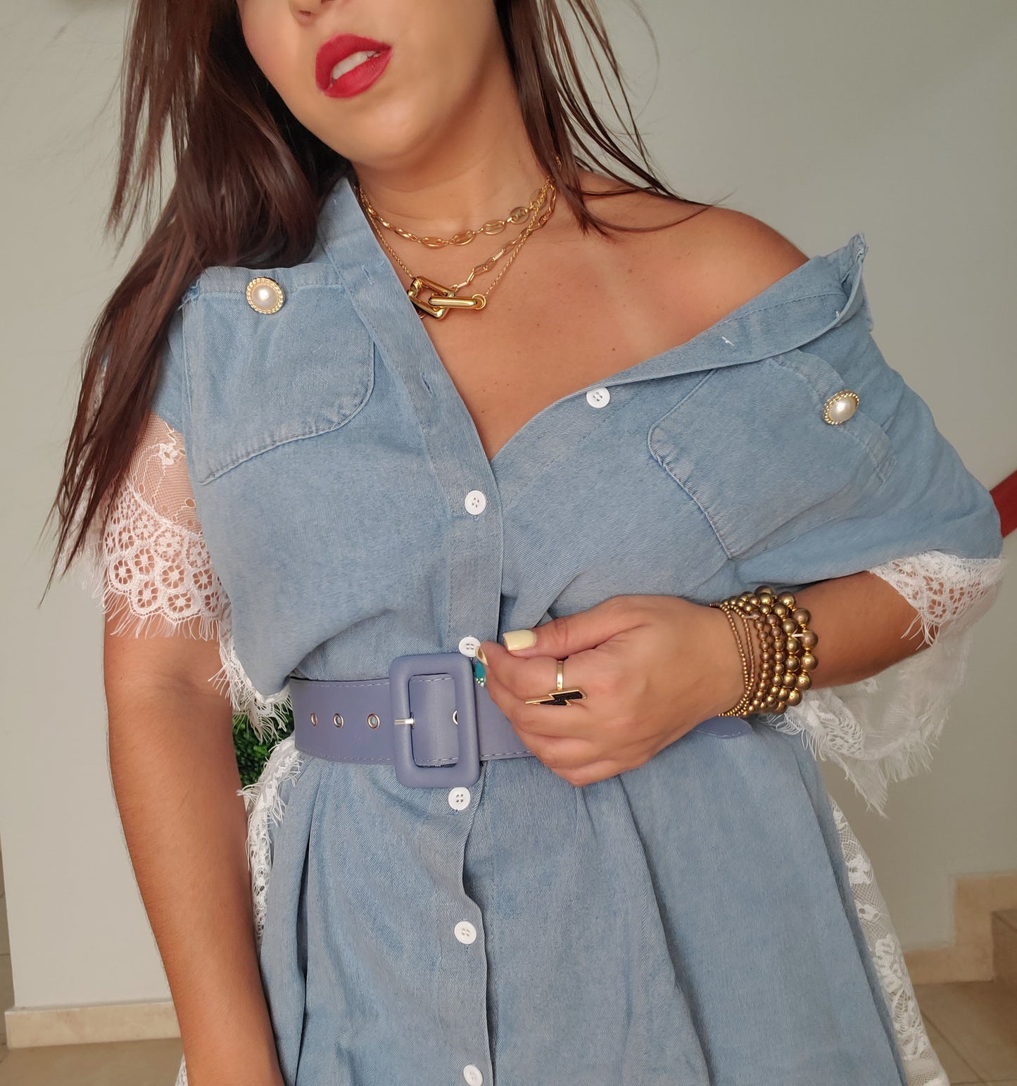 Romantic Love Denim dress with belt