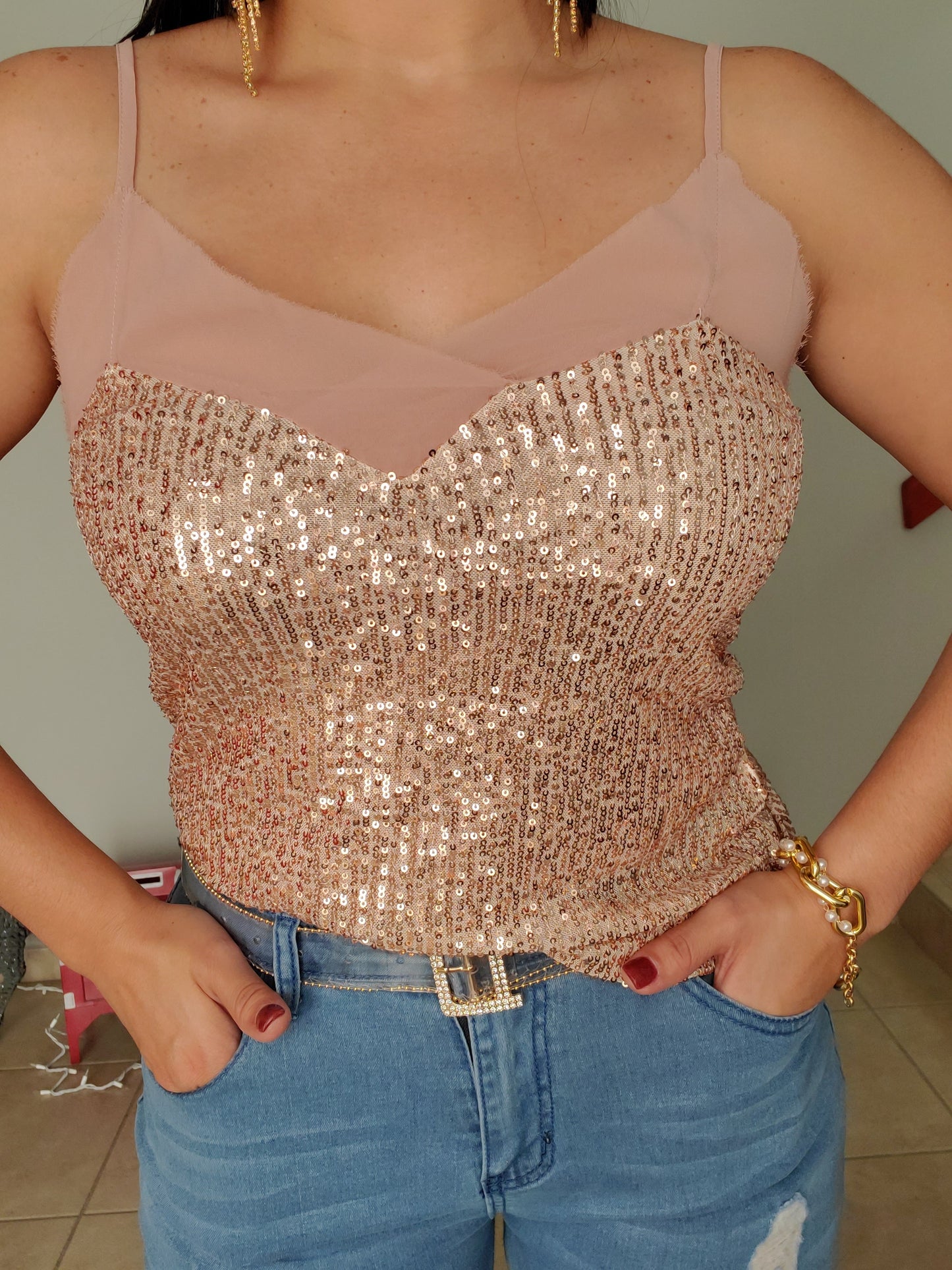 Rosegold Sequin Top