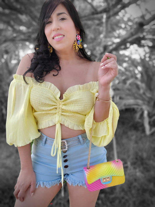 Yellow Long Sleeve Crop Top